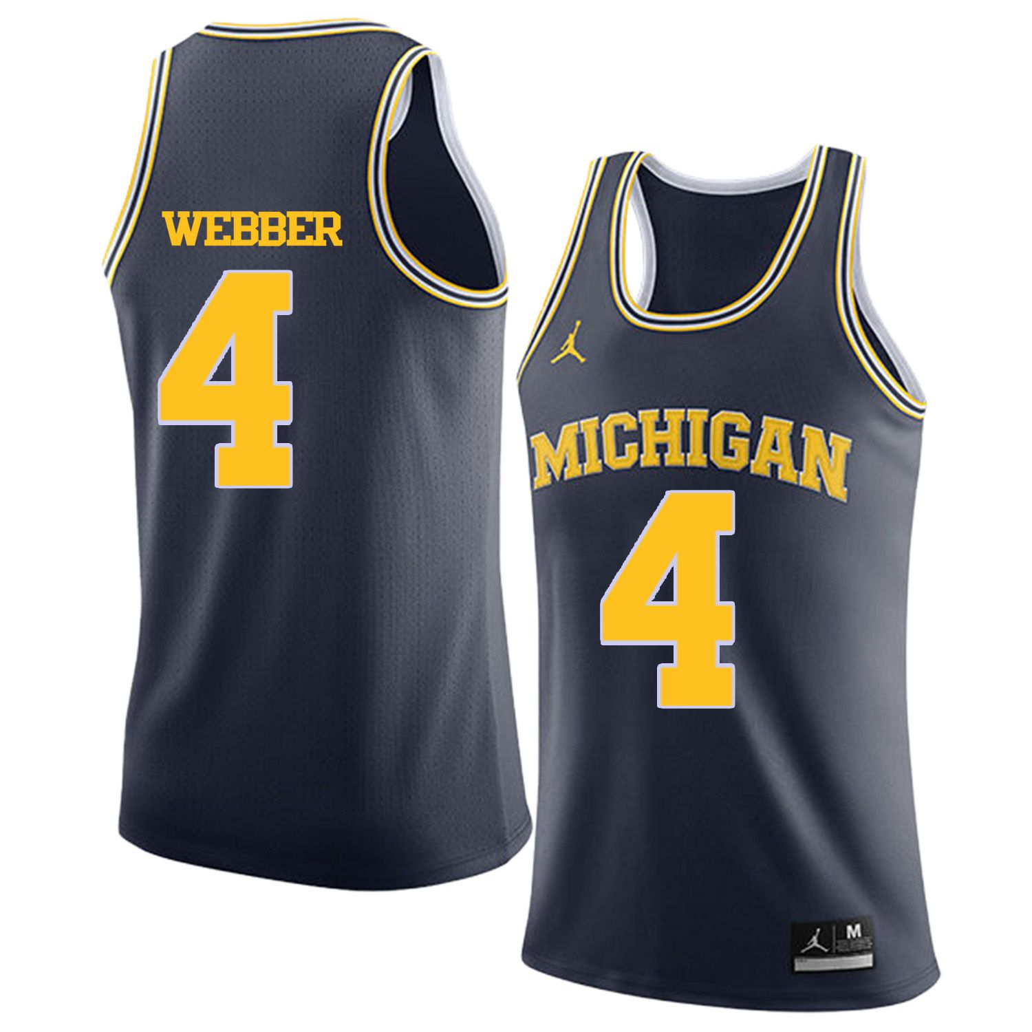 Men Jordan University of Michigan Basketball Navy #4 Webber Customized NCAA Jerseys